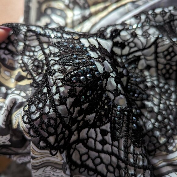 World Unity Dress 1X Maxi Stretch Sleeveless V Neck Embellished Gray Tie Dye - Picture 2 of 6